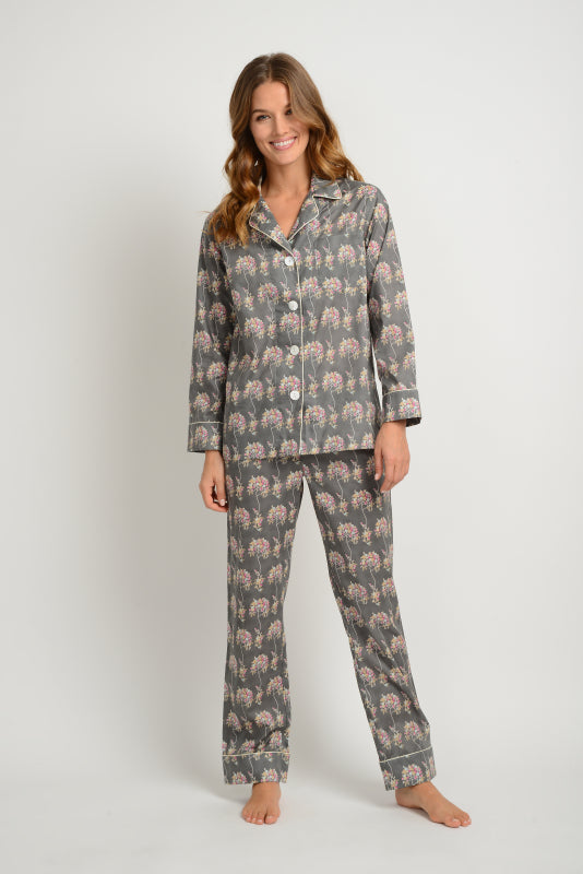 Cotton Voile Pajamas Grey Bouquet (Last Chance!)