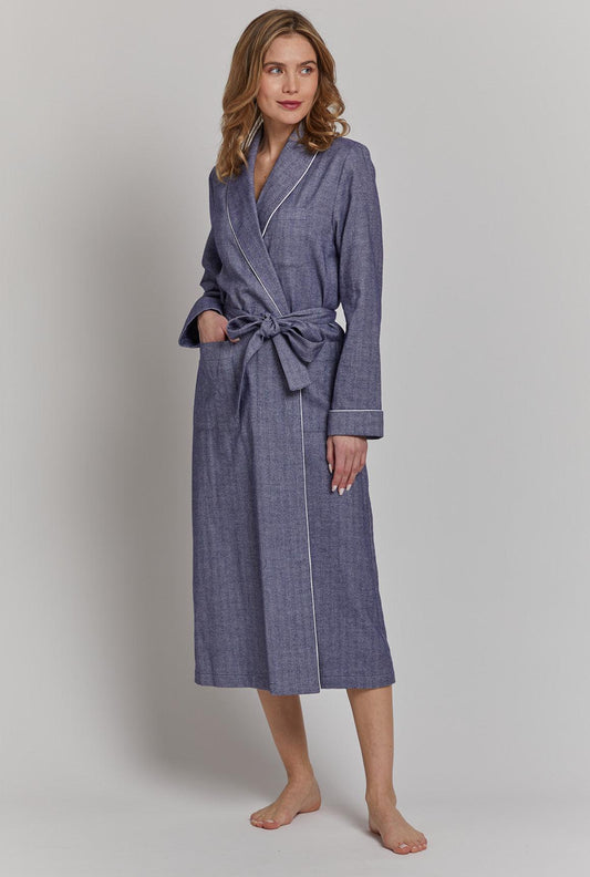 Navy Herringbone Portuguese Flannel Robe